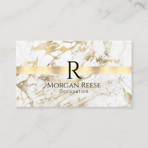 Name & Monogramm, QR-Code, weißes und goldenes Mar Visitenkarte
