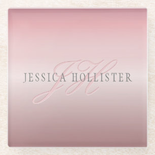 Name & Monogramm Sanfter falscher Rosen-Gold-Blu Glasuntersetzer