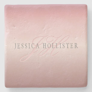 Name & Monogramm Sanfter falscher Rosen-Gold-Rou Steinuntersetzer