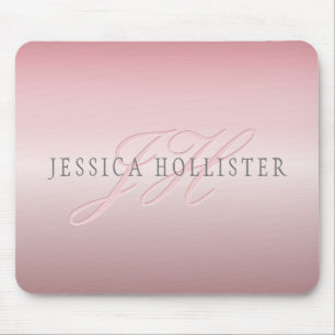 Name & Monogramm Sanftes FAUX Roségold-Blush Mousepad