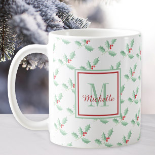 Name Monogramm Weihnachten Stechpalme Kaffeetasse