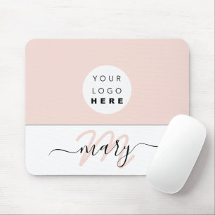 Name Monogramm weißes Rosa, weißes Logo Mousepad