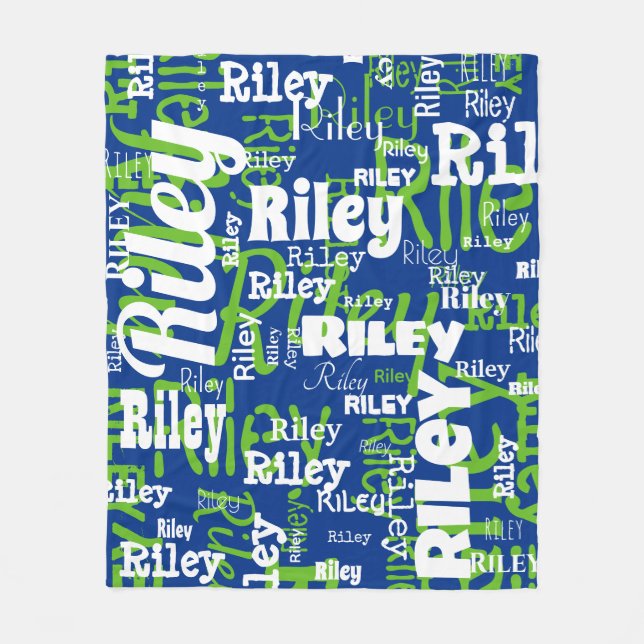 Name Muster Blue Green Typografy Sport Team Fleecedecke (Vorderseite)
