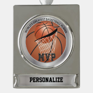 Name MVP-Basketball-Spieler-  DIY Banner-Ornament Silber