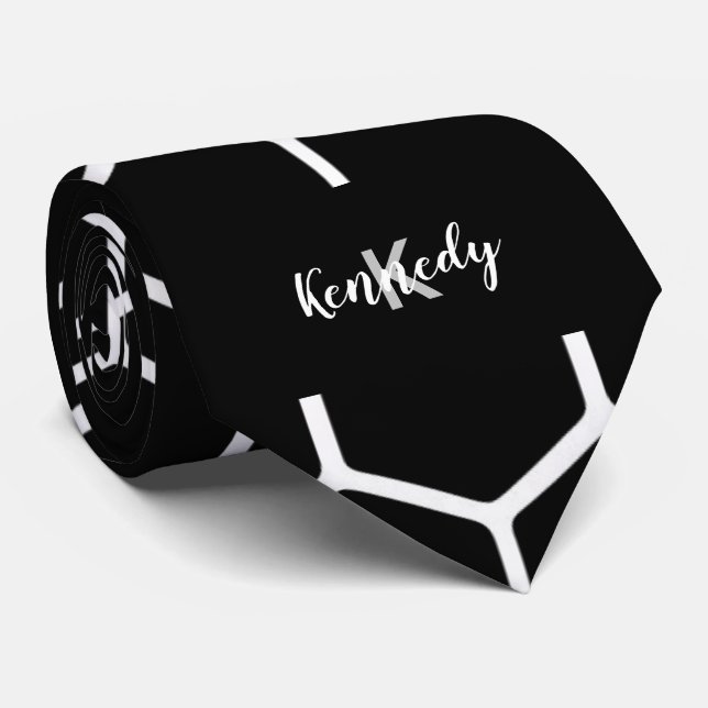 Name N für moderne Schwarz-Weiß-Geometrie Krawatte (Gerollt)