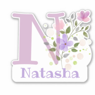 Name Natasha & Initial mit Blumendesign Aufkleber