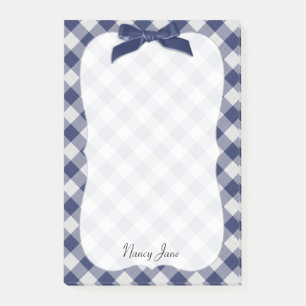 Name Navy Blue Gingham Karos Pattern Bracket Post-it Klebezettel