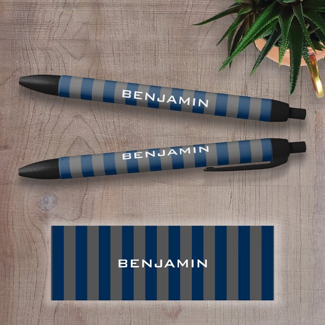 Name Navy Blue und Grau Rugby Stripes Kugelschreiber (Personalized Writing Pen )