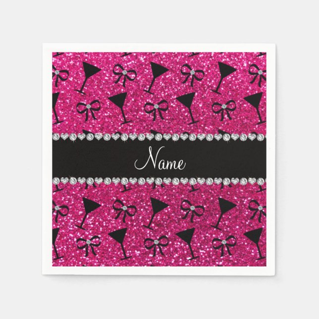 Name Nebel heißen rosa Glitzer Cocktailglas Serviette (Vorderseite)