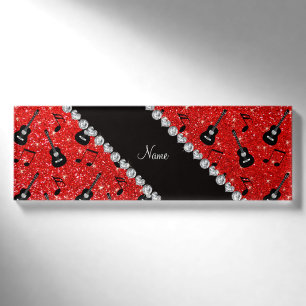 Name Neon Red Glitzer Gitarren Musiknoten Namenschild