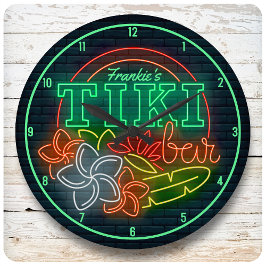 NAME Neon Style Tropical Tiki Beach Bar anpassen Große Wanduhr