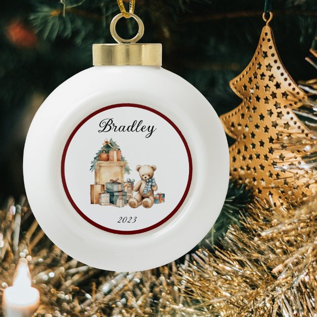 Name Niedlich Christmas Teddy Keramik Kugel-Ornament (Von Creator hochgeladen)