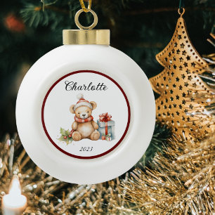 Name Niedlich Christmas Teddy Keramik Kugel-Ornament