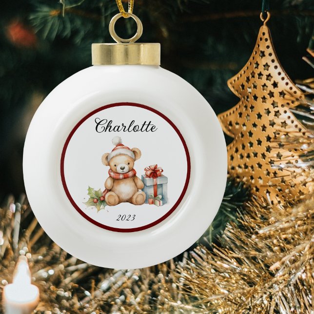 Name Niedlich Christmas Teddy Keramik Kugel-Ornament (Von Creator hochgeladen)