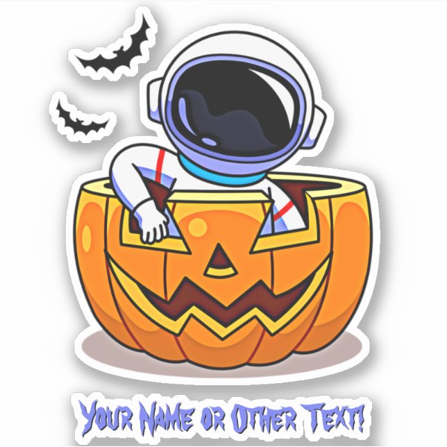 Name Niedlichen Astronauten in Kürbisbats Hallowee Aufkleber (Vorderseite)