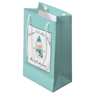 Name, Niedlicher Schneemann, warme Winterwünsche, Kleine Geschenktüte