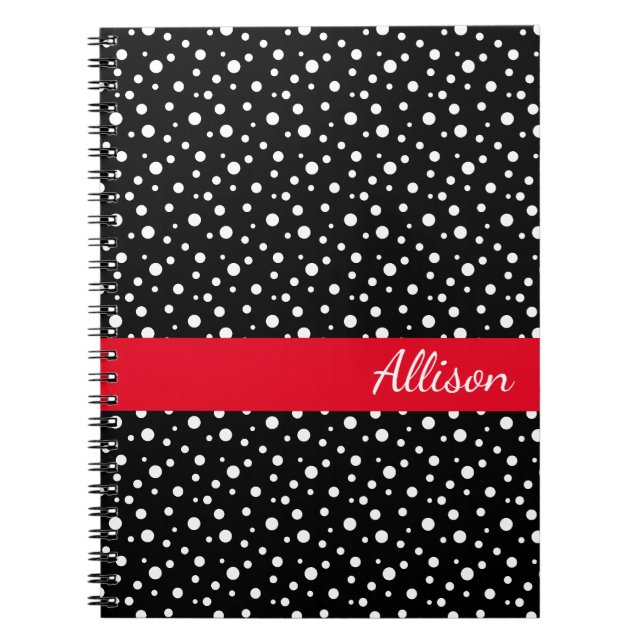 Name-Notizbuch-Schwarze u. weiße Polka-Punkte Notizblock (Vorderseite)