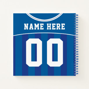Name & Number Soccer Football Blue Jersey Notebook Notizbuch