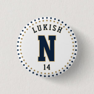 Name Number Stars Navy Blue und Gold Veteran Button