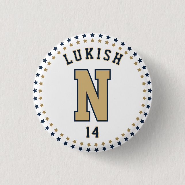Name Number Stars Navy Blue und Gold Veteran Button (Vorderseite)