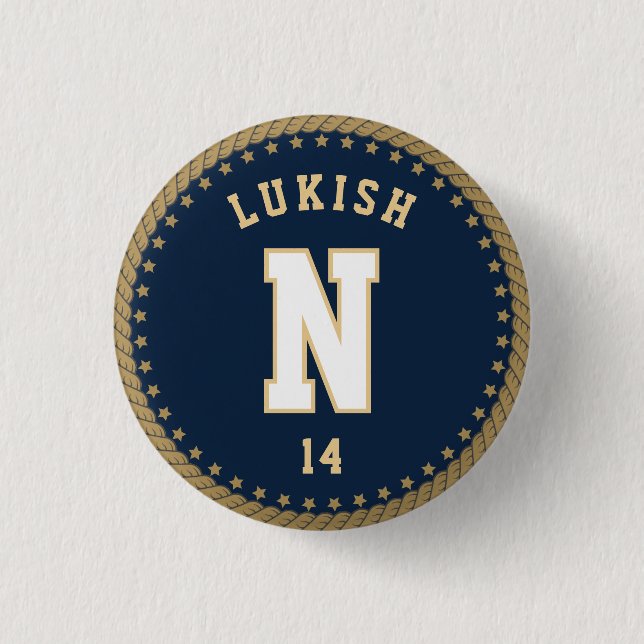 Name Number Stars Navy Blue und Gold Veteran Button (Vorderseite)