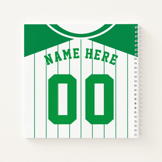 Name & Nummer Baseball Softball Green Jersey Notizbuch (Rückseite)
