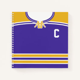 Name & Nummer Lila Gold Hockey Jersey Notizbuch