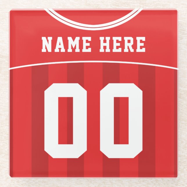 Name & Nummer Red Jersey, Fußball Glasuntersetzer (Vorderseite)