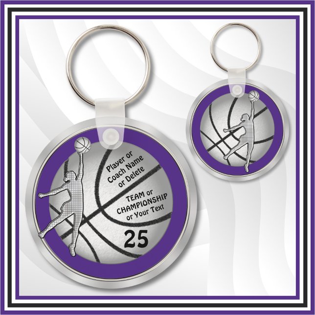 Name, Nummer, Spieler, Team, Basketball-Schlüssela Schlüsselanhänger (Cheap, Basketball team gifts for girls. Personalised basketball keychains for her. Purple and Silver)