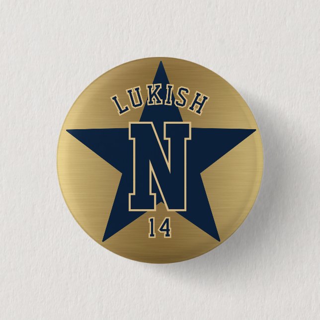 Name Nummer Star Navy Blue und Gold Veteran Button (Vorderseite)