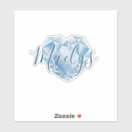 Name oder Monogram Niedlich Chic Blue Heart Diamon Aufkleber