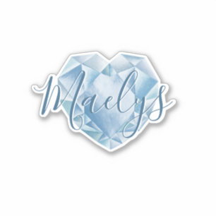 Name oder Monogram Niedlich Chic Blue Heart Diamon Aufkleber