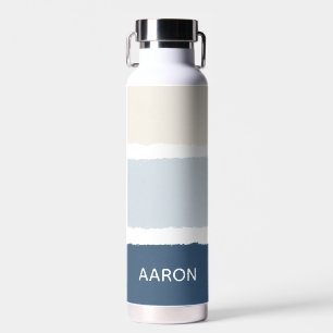 Name oder Monogramm Pinselstreifen in Blues Ecru Trinkflasche