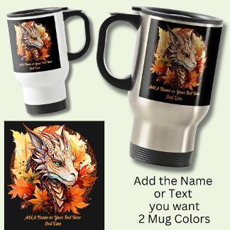 Name oder Text hinzufügen, Drache mit Herbstblätte Reisebecher