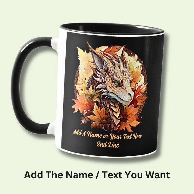 Name oder Text hinzufügen, Drache mit Herbstblätte Tasse (Von Creator hochgeladen)