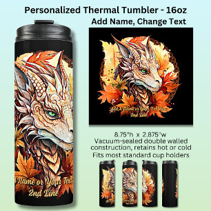 Name oder Text hinzufügen, Drache mit Herbstblätte Thermosbecher