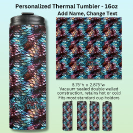 Name oder Text hinzufügen, Dragon Scales Aqua Blue Thermosbecher