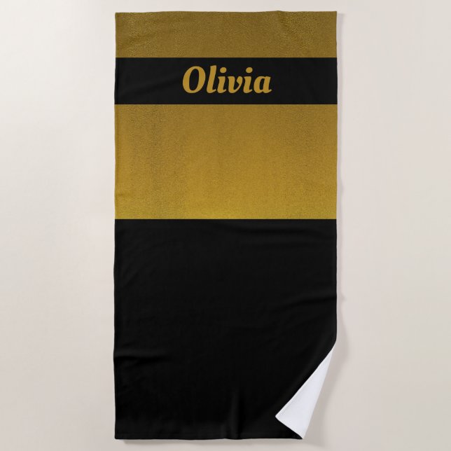 Name oder Text hinzufügen, elegantes Schwarz und G Strandtuch (Vorderseite)