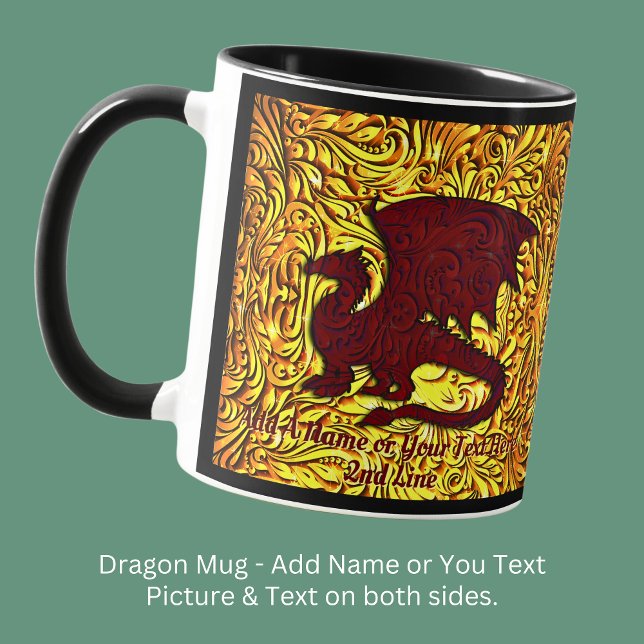 Name oder Text hinzufügen, Red & Gold Dragon mit F Tasse (Von Creator hochgeladen)
