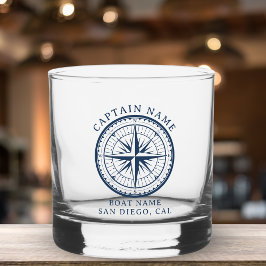 Name of your boat Nautical Vintage Compass Whiskyglas