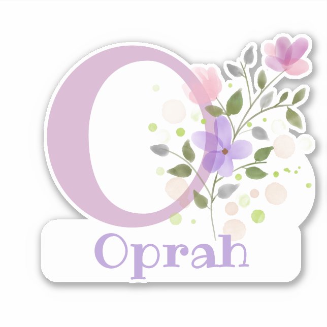Name Oprah & Initial mit Blumendesign Aufkleber (Vorderseite)