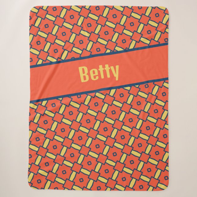 Name Orange Geometric Diamond Muster Sherpadecke (Vorderseite)