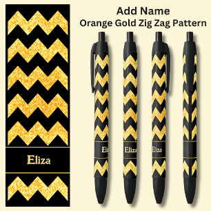 Name Orange Gold Zig Zag auf schwarz Kugelschreiber