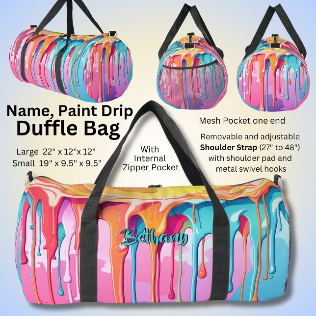 Name Paint Tropfens Pink Aqua Blue Orange hinzufüg Duffle Bag (Von Creator hochgeladen)