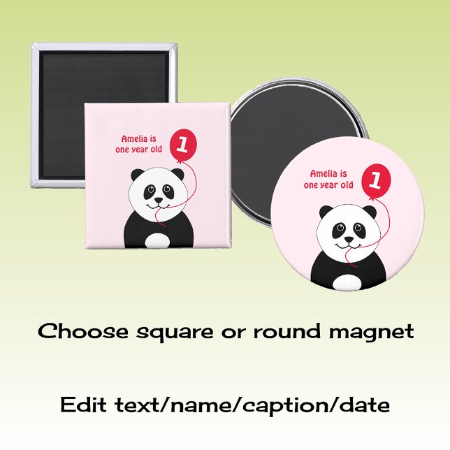 Name Panda 1 Geburtstag rot pink hinzufügen Magnet (Von Creator hochgeladen)