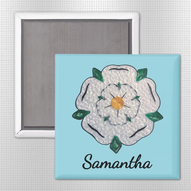 Name, Paper Quill Yorkshire White Rose 2-in Blue Magnet (Von Creator hochgeladen)