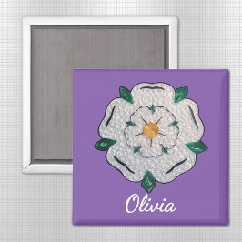 Name, Paper Quill Yorkshire White Rose 2-in Magnet
