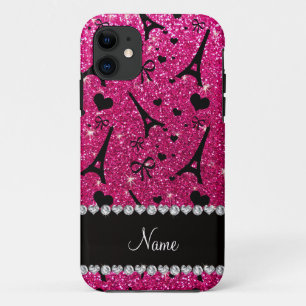 Name paris eiffel turm neon hot pink Glitzer iPhone 11 Hülle