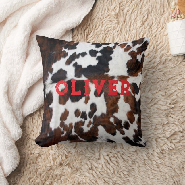 Name Patchwork Cowhide Print Western Rustikal Red Kissen (Decke)
