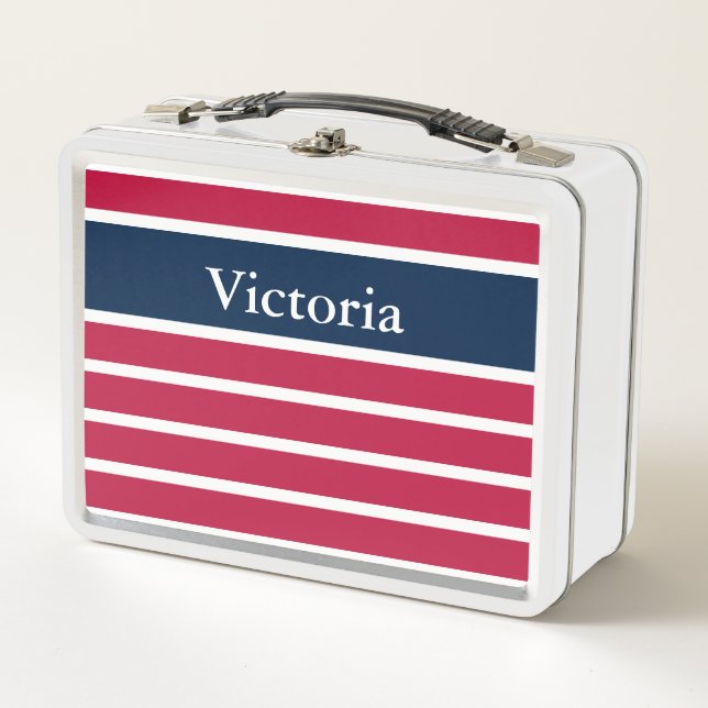 Name-patriotisches rotes weißes und blau metall lunch box (Vorderseite)